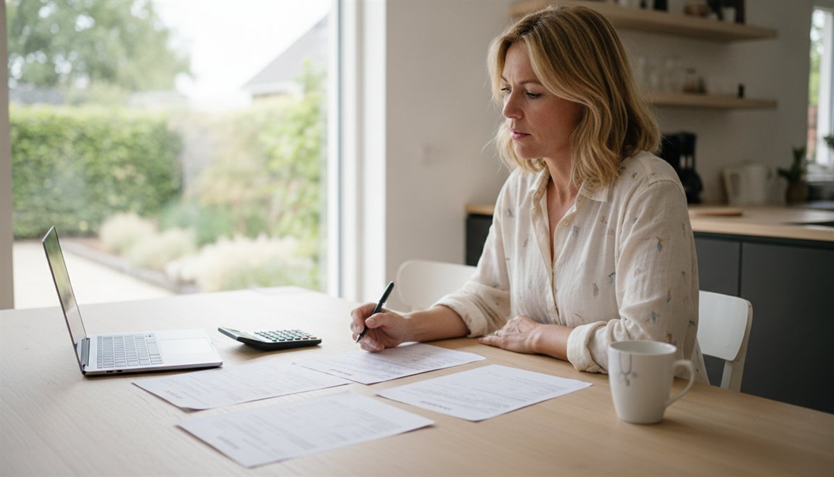 Huiseigenaar vergelijkt drie installateur-offertes naast elkaar aan de keukentafel